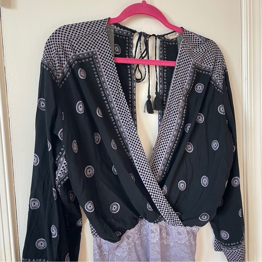Free People Intimately Surplice Open Back bodysuit on board long sleeves lace M - Picture 4 of 13